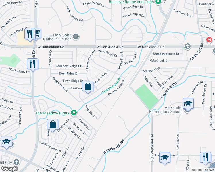 map of restaurants, bars, coffee shops, grocery stores, and more near 1614 Green Tree Lane in Duncanville