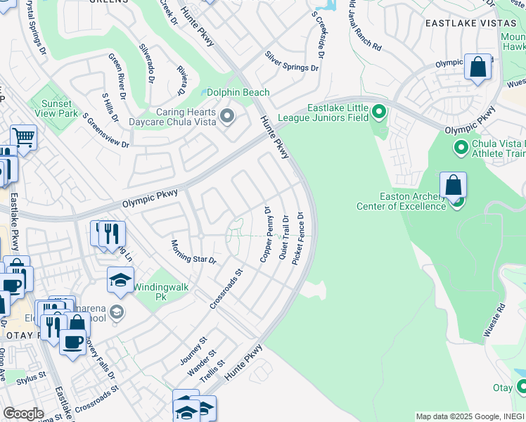 map of restaurants, bars, coffee shops, grocery stores, and more near 1610 Copper Penny Drive in Chula Vista