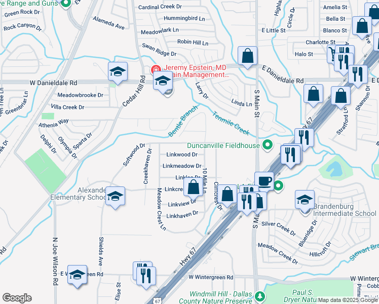 map of restaurants, bars, coffee shops, grocery stores, and more near 323 Linkwood Drive in Duncanville