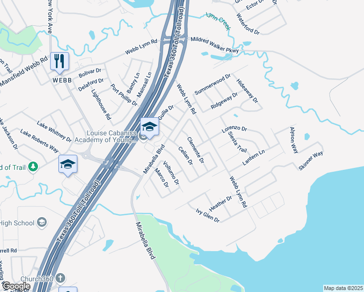 map of restaurants, bars, coffee shops, grocery stores, and more near 2972 Celian Drive in Grand Prairie