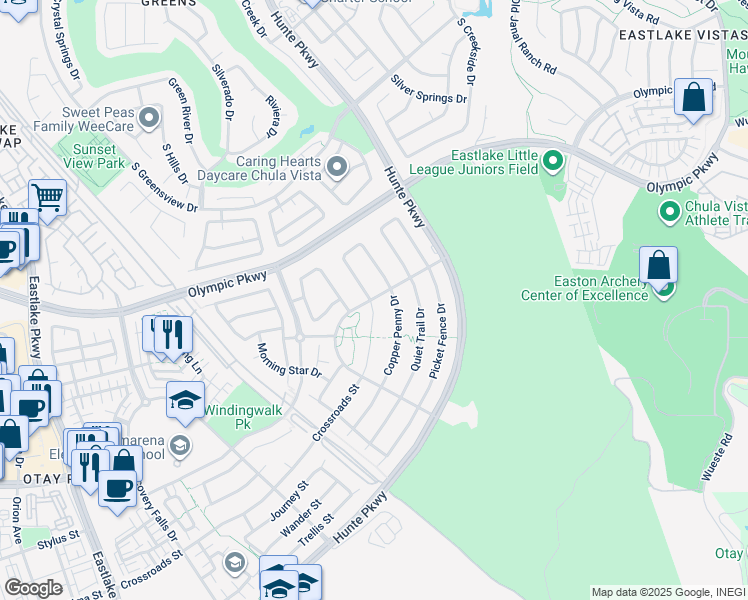 map of restaurants, bars, coffee shops, grocery stores, and more near in Chula Vista