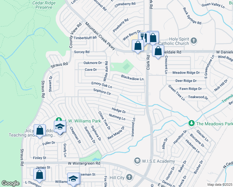 map of restaurants, bars, coffee shops, grocery stores, and more near 9835 Sophora Circle in Dallas