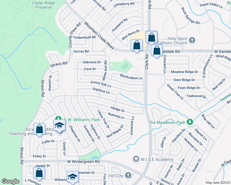 map of restaurants, bars, coffee shops, grocery stores, and more near 9835 Sophora Circle in Dallas