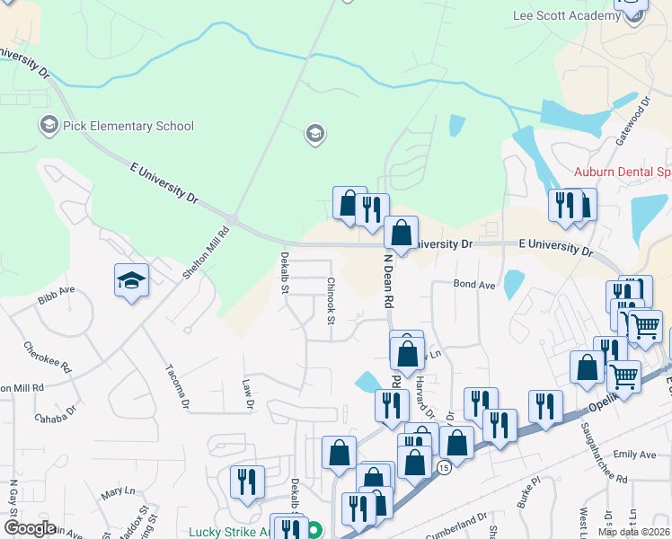 map of restaurants, bars, coffee shops, grocery stores, and more near 1138 Chinook Street in Auburn