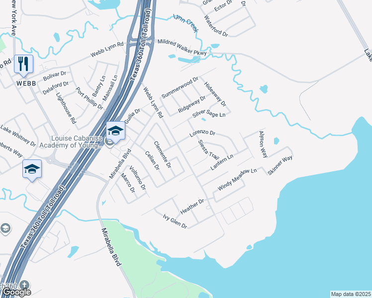 map of restaurants, bars, coffee shops, grocery stores, and more near 5928 Prairie View Court in Grand Prairie