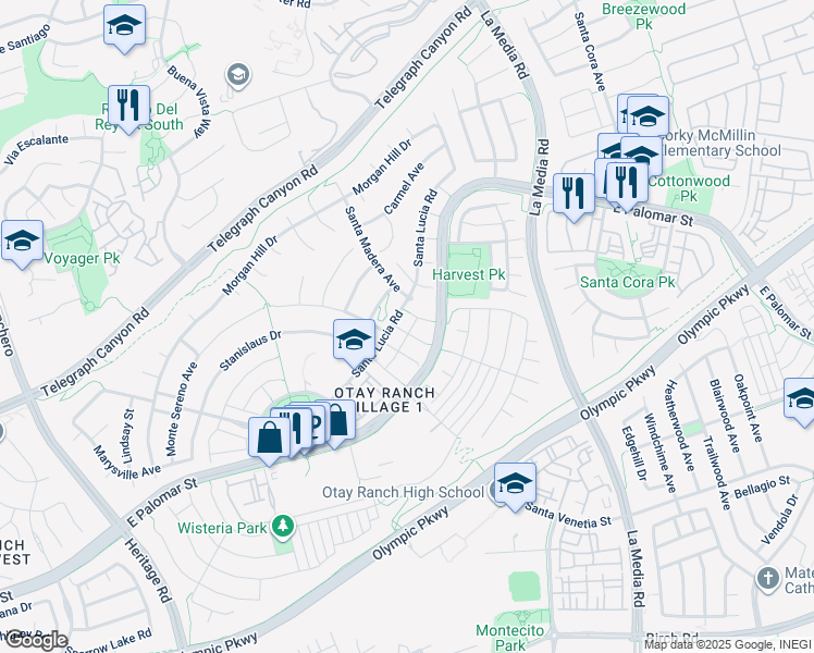 map of restaurants, bars, coffee shops, grocery stores, and more near 1511 Cordelia Street in Chula Vista