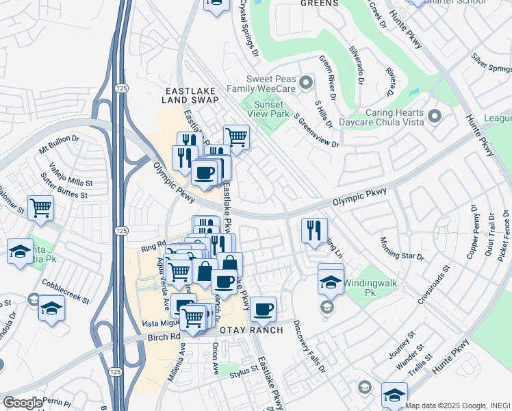 map of restaurants, bars, coffee shops, grocery stores, and more near 1552 Caminito Sicilia in Chula Vista