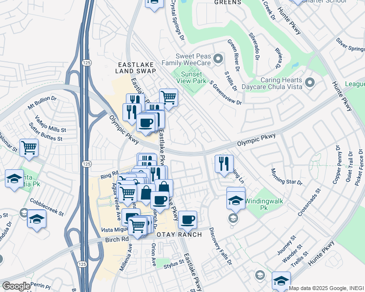 map of restaurants, bars, coffee shops, grocery stores, and more near 1548 Caminito Sicilia in Chula Vista