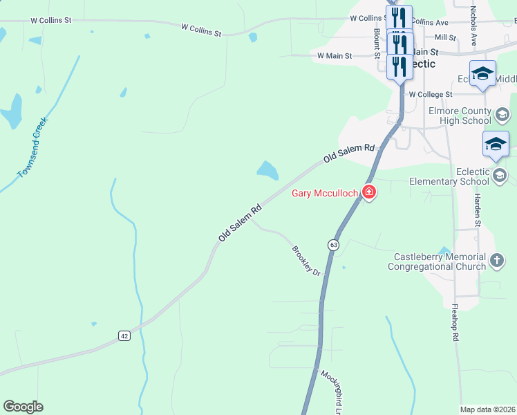 map of restaurants, bars, coffee shops, grocery stores, and more near County Road 42 in Eclectic