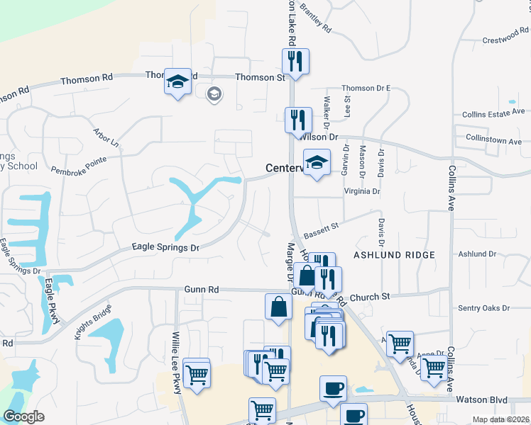 map of restaurants, bars, coffee shops, grocery stores, and more near 111 Montrose Lane in Centerville