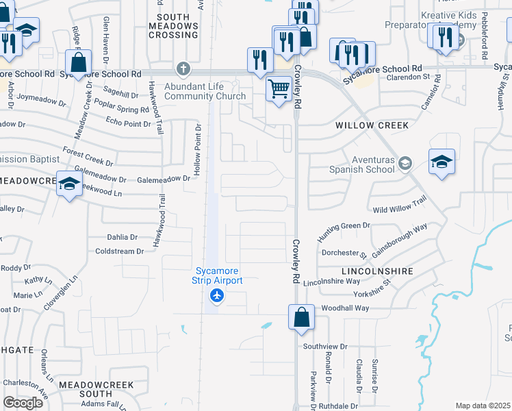 map of restaurants, bars, coffee shops, grocery stores, and more near 2113 Richards Ranch Road in Fort Worth