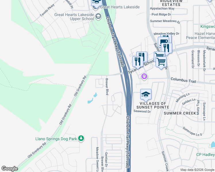 map of restaurants, bars, coffee shops, grocery stores, and more near Columbus Trail in Fort Worth