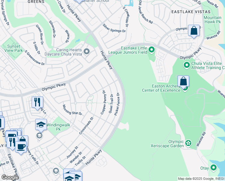 map of restaurants, bars, coffee shops, grocery stores, and more near 1607 Quiet Trail Drive in Chula Vista