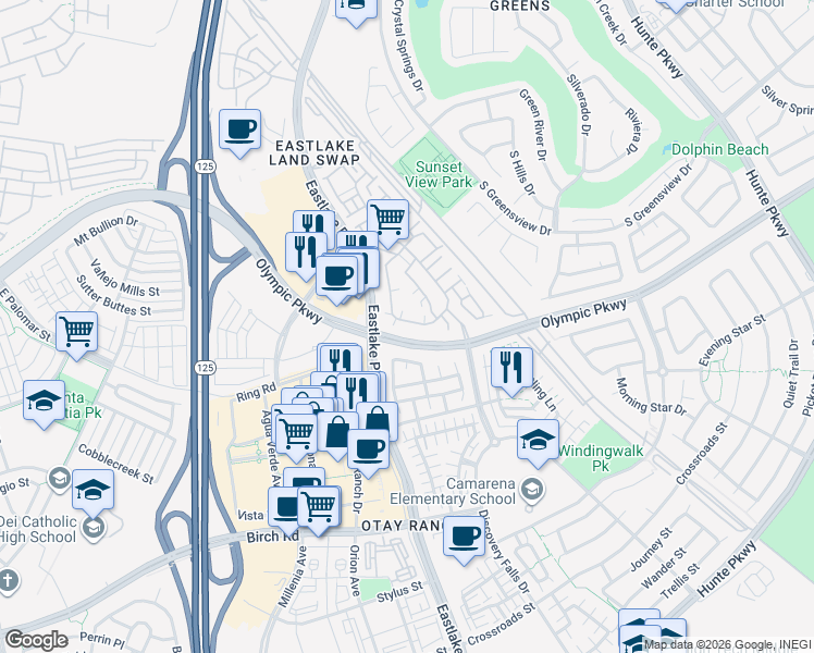 map of restaurants, bars, coffee shops, grocery stores, and more near 1534 Caminito Sicilia in Chula Vista