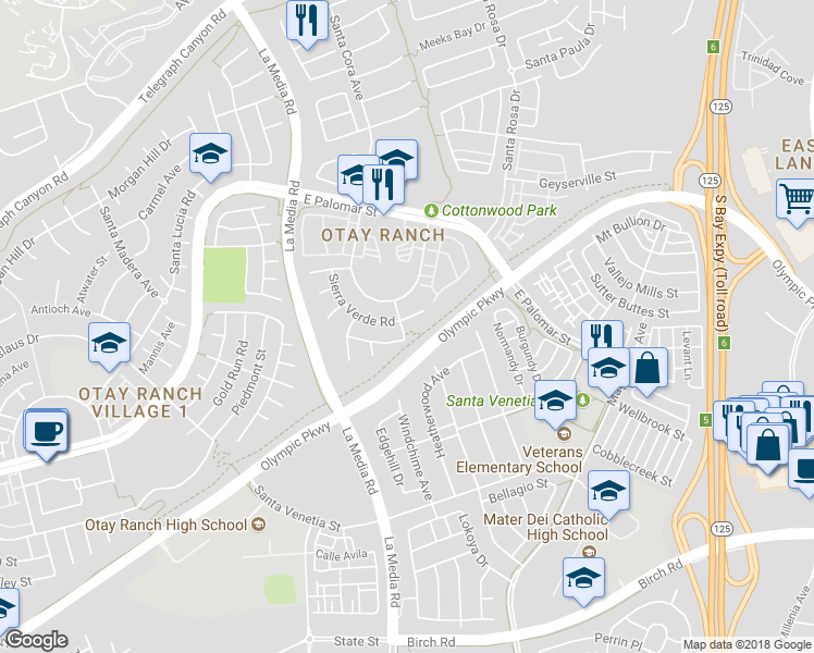 map of restaurants, bars, coffee shops, grocery stores, and more near 1750 Sierra Verde Road in Chula Vista