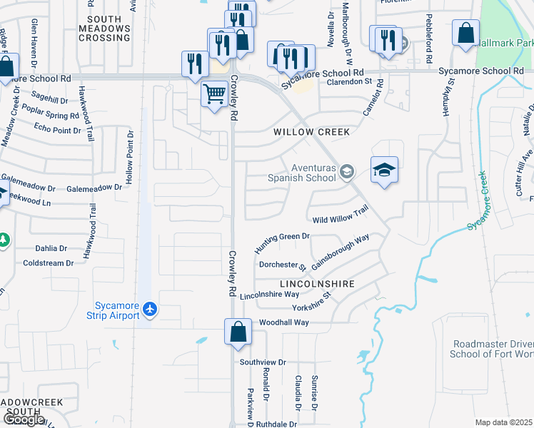 map of restaurants, bars, coffee shops, grocery stores, and more near 1852 Kings Canyon Circle in Fort Worth