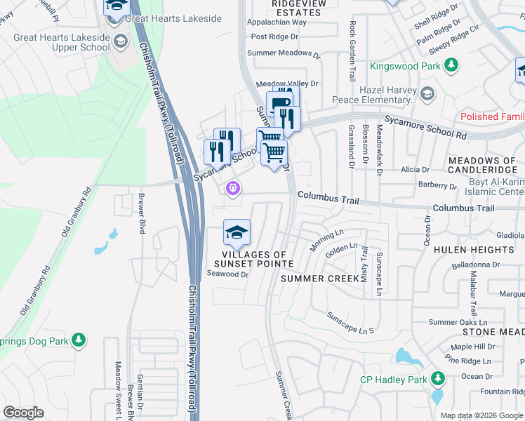 map of restaurants, bars, coffee shops, grocery stores, and more near 7912 Cedar Lake Lane in Fort Worth