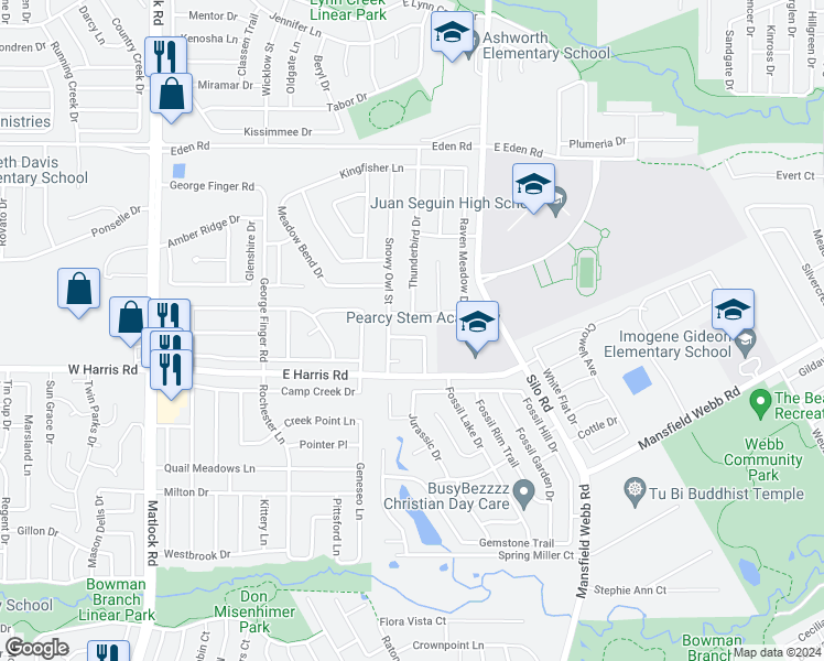 map of restaurants, bars, coffee shops, grocery stores, and more near 507 Road Runner Drive in Arlington