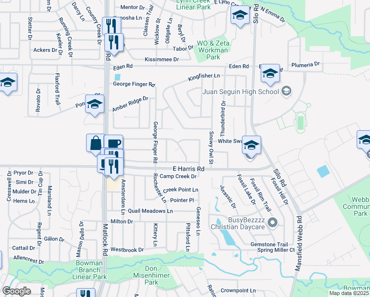 map of restaurants, bars, coffee shops, grocery stores, and more near 407 Matlock Meadow Dr in Arlington