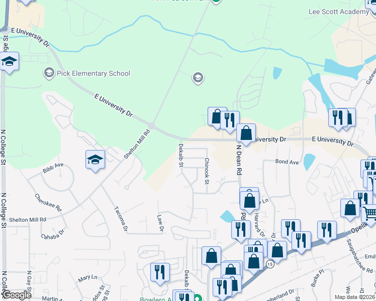 map of restaurants, bars, coffee shops, grocery stores, and more near 828 Choctaw Avenue in Auburn