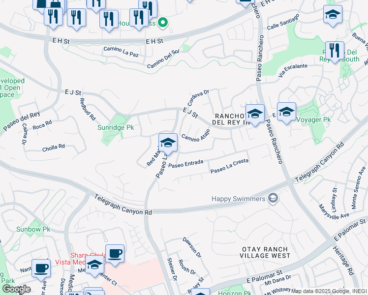 map of restaurants, bars, coffee shops, grocery stores, and more near 1111 Paseo Marquerita in Chula Vista