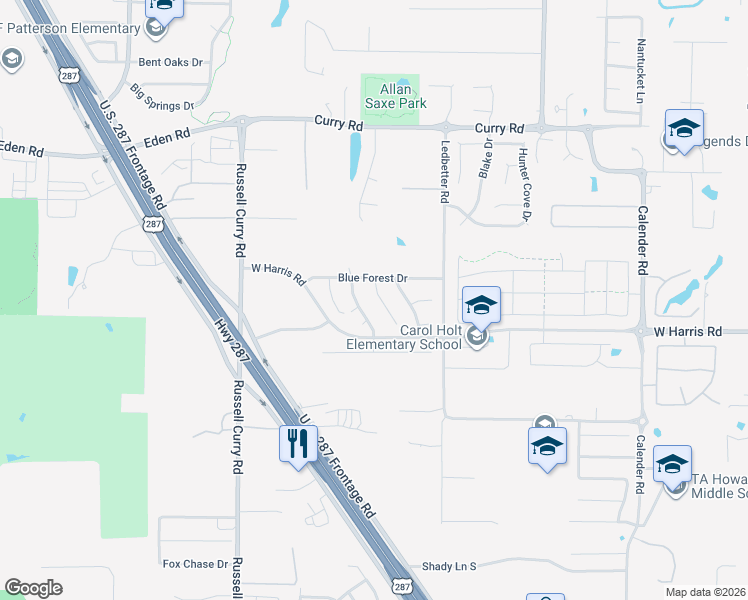 map of restaurants, bars, coffee shops, grocery stores, and more near 7106 Forestwind Court in Arlington