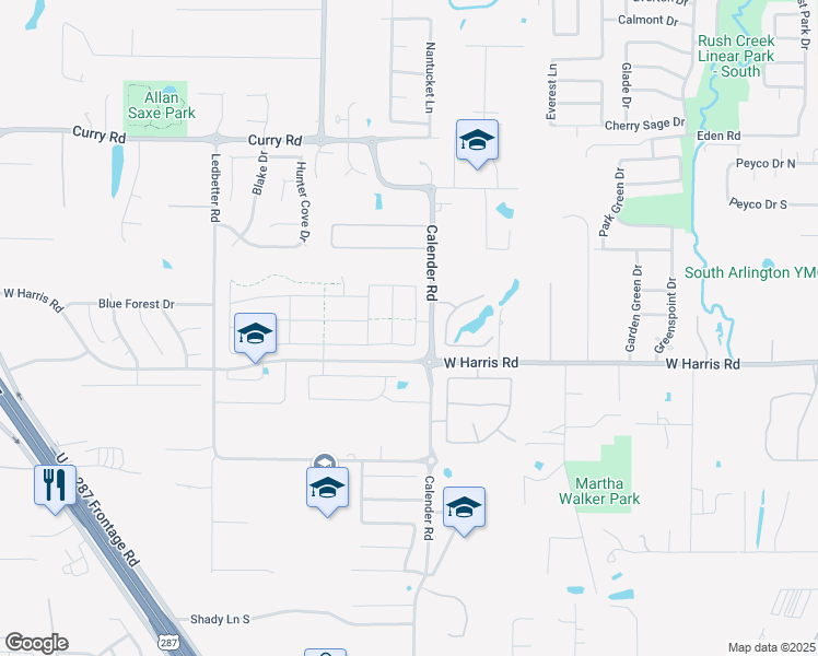 map of restaurants, bars, coffee shops, grocery stores, and more near 7220 Rustic Rock Road in Arlington