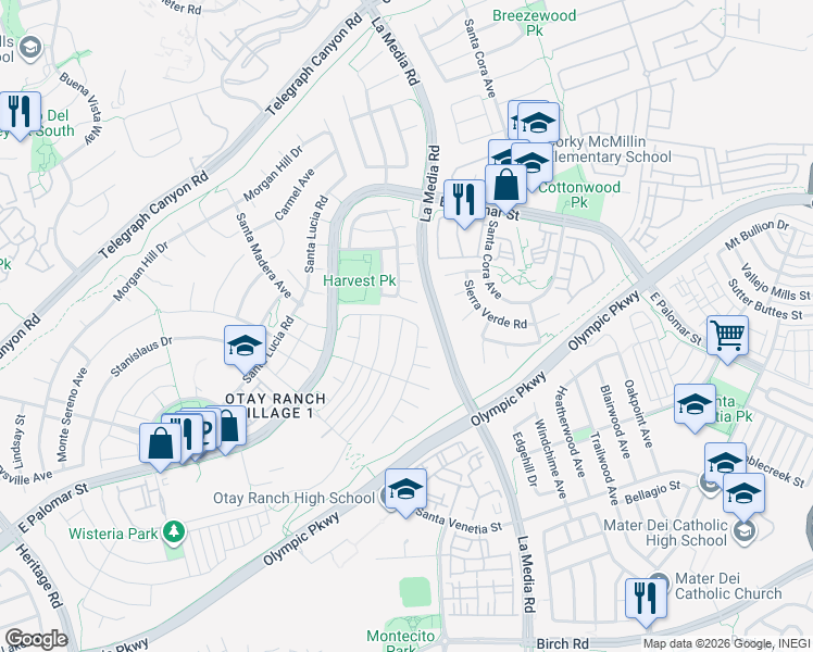 map of restaurants, bars, coffee shops, grocery stores, and more near 1646 Piedmont Street in Chula Vista