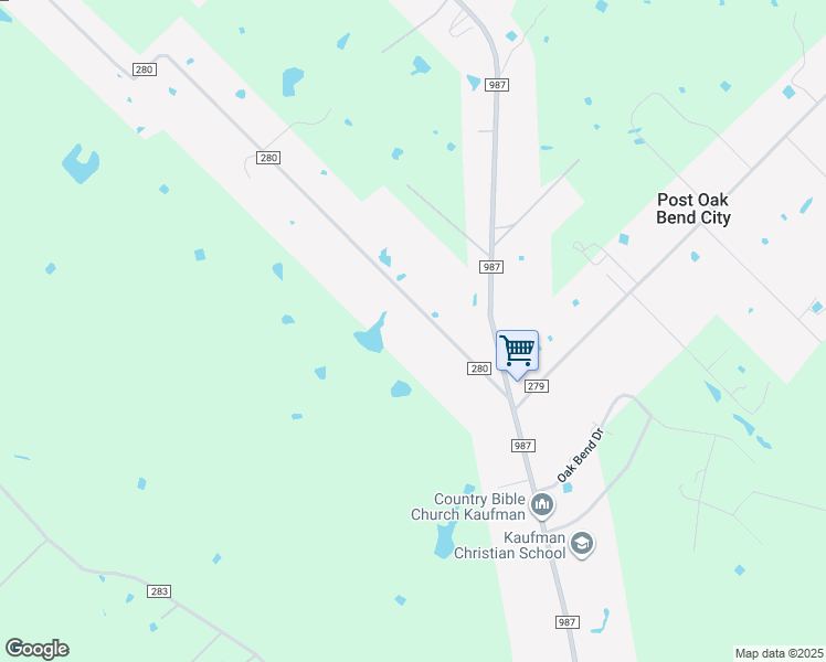 map of restaurants, bars, coffee shops, grocery stores, and more near 1290 County Road 280 in Kaufman