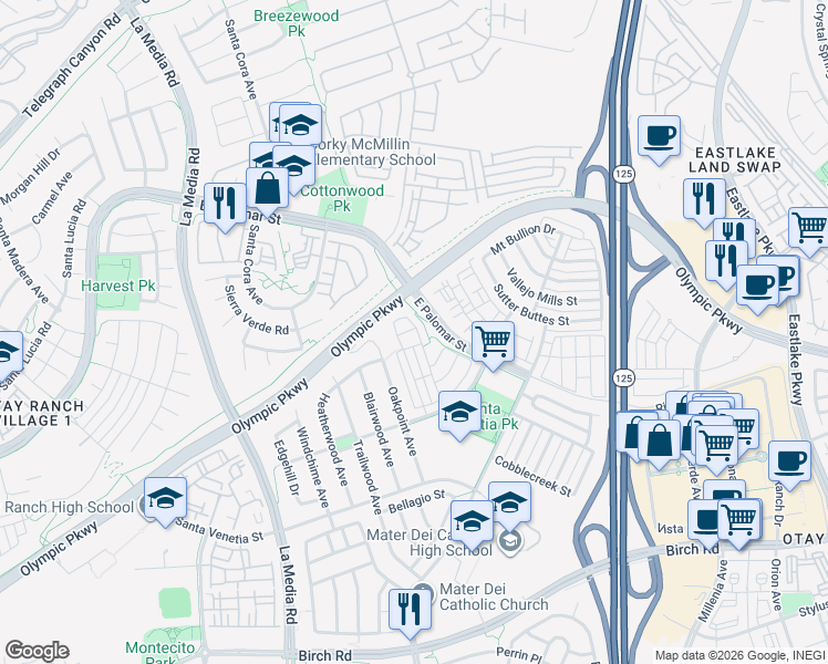 map of restaurants, bars, coffee shops, grocery stores, and more near 1835 Calvedos Drive in Chula Vista