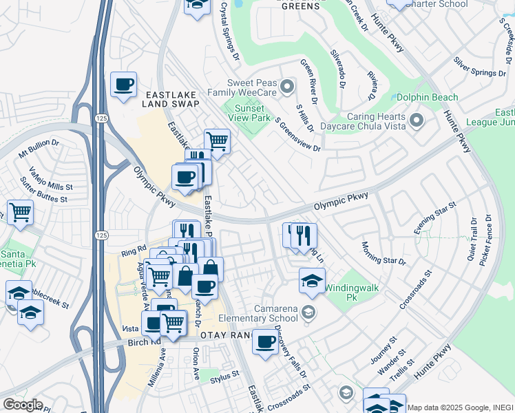 map of restaurants, bars, coffee shops, grocery stores, and more near 1547 Caminito Cremona in Chula Vista