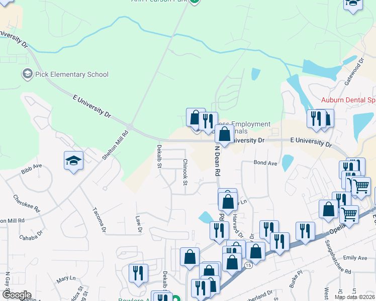 map of restaurants, bars, coffee shops, grocery stores, and more near 1138 Chinook Street in Auburn
