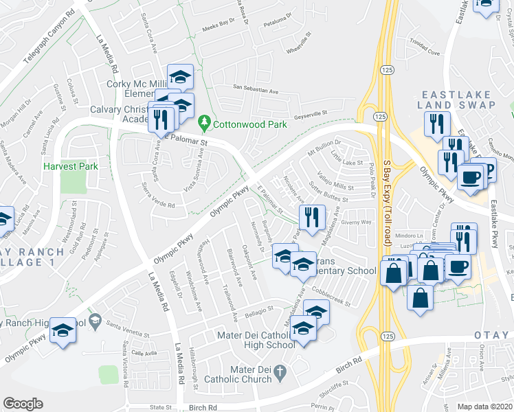 map of restaurants, bars, coffee shops, grocery stores, and more near 1839 Cherbourg Drive in Chula Vista