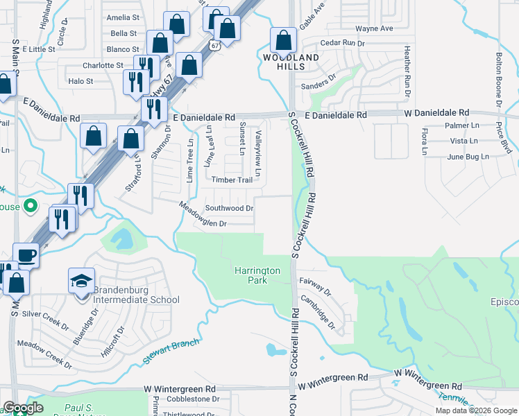 map of restaurants, bars, coffee shops, grocery stores, and more near 722 Southwood Drive in Duncanville