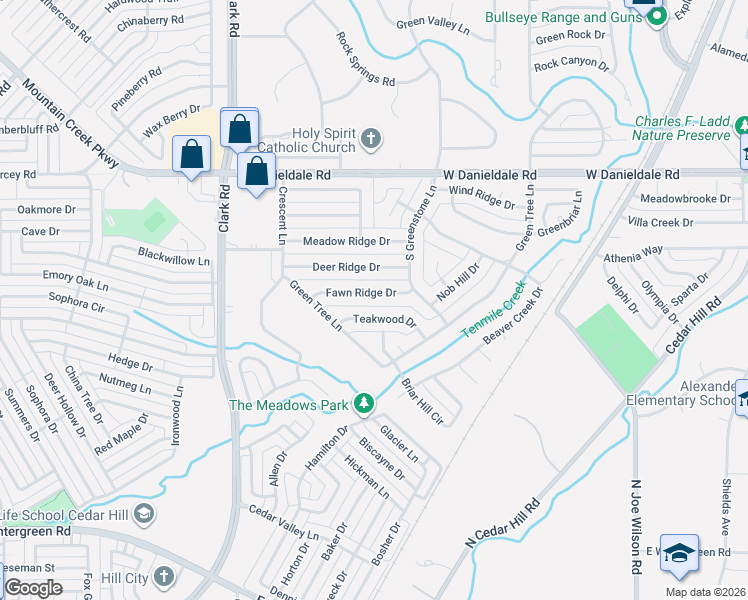 map of restaurants, bars, coffee shops, grocery stores, and more near 1110 Fawn Ridge Drive in Duncanville