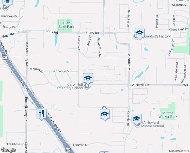 map of restaurants, bars, coffee shops, grocery stores, and more near 2830 Long Slope Road in Arlington