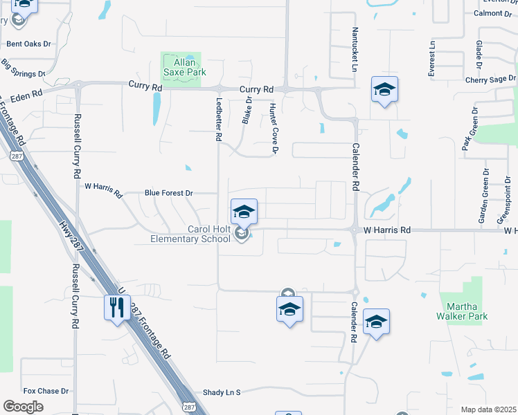 map of restaurants, bars, coffee shops, grocery stores, and more near 2830 Long Slope Road in Arlington