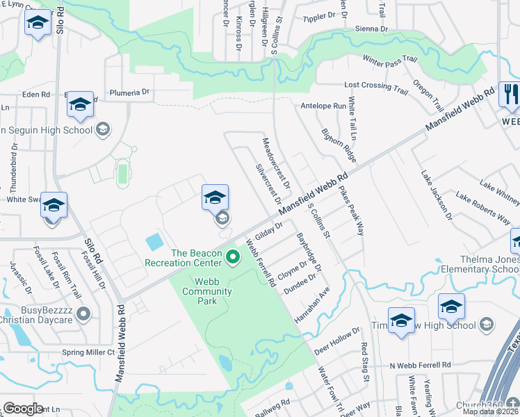 map of restaurants, bars, coffee shops, grocery stores, and more near 6754 Ambercrest Drive in Arlington