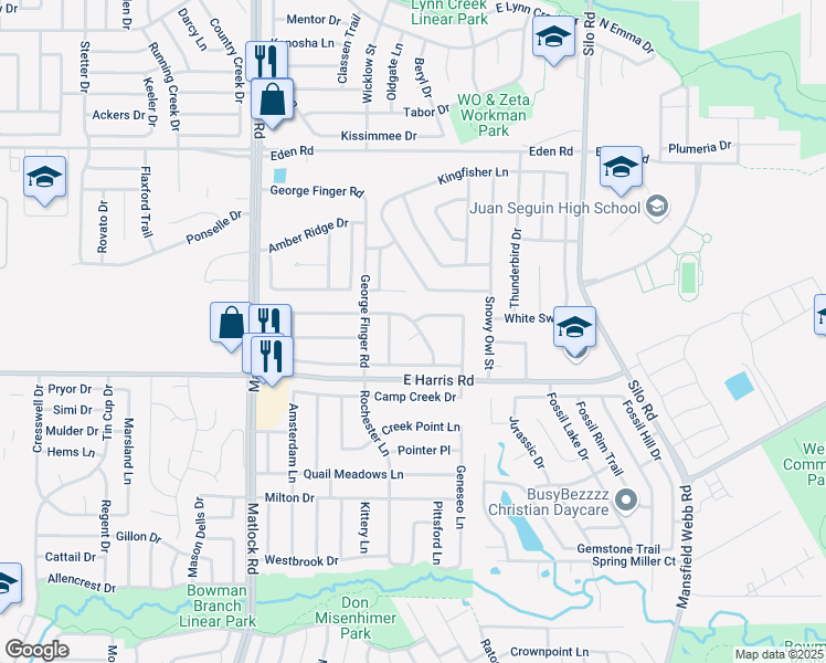 map of restaurants, bars, coffee shops, grocery stores, and more near 407 Matlock Meadow Drive in Arlington
