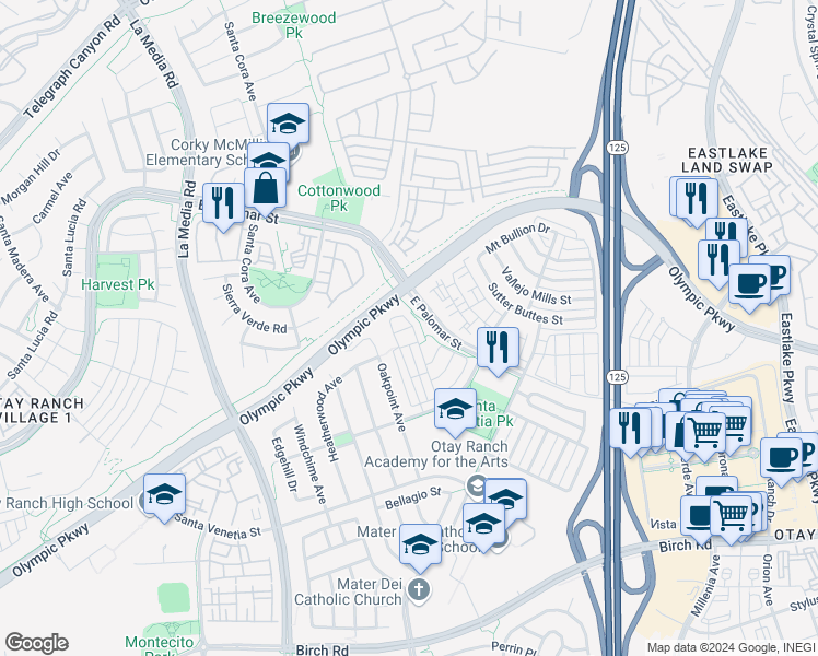 map of restaurants, bars, coffee shops, grocery stores, and more near 1333 Burgundy Drive in Chula Vista