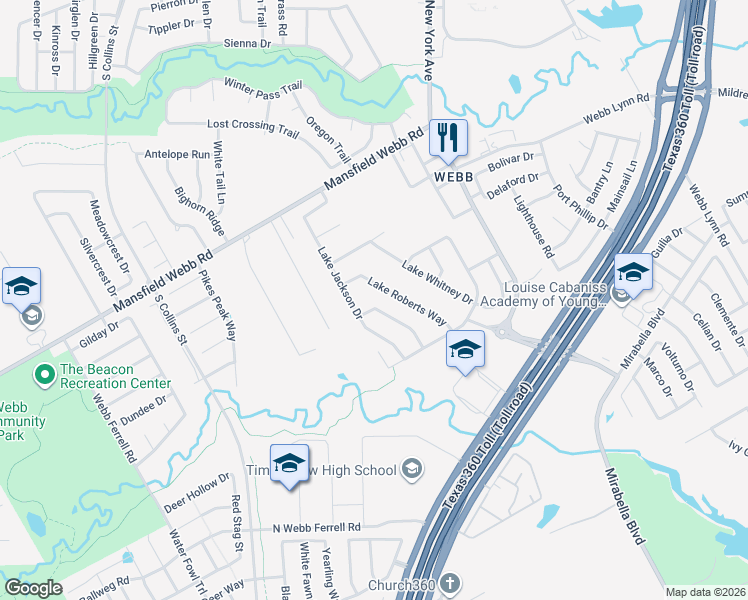 map of restaurants, bars, coffee shops, grocery stores, and more near 7115 Lake Hawkins Drive in Arlington
