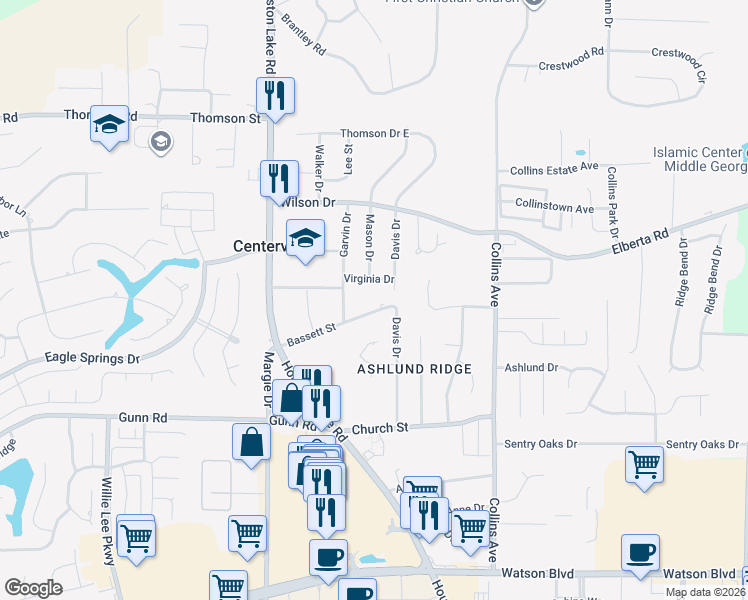 map of restaurants, bars, coffee shops, grocery stores, and more near 213 Bassett Street in Centerville