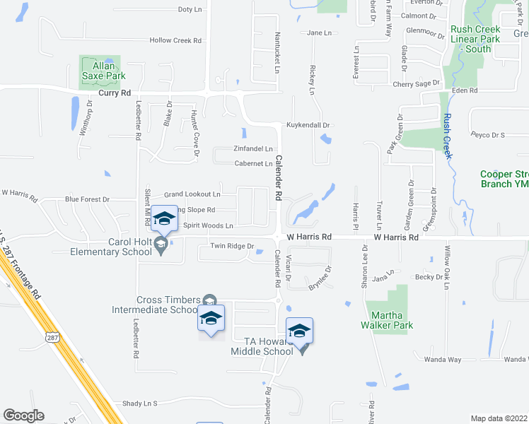 map of restaurants, bars, coffee shops, grocery stores, and more near 7220 Rustic Rock Road in Arlington