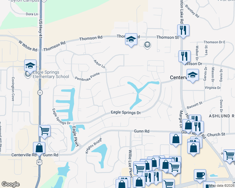map of restaurants, bars, coffee shops, grocery stores, and more near 205 Trellis Walk in Centerville