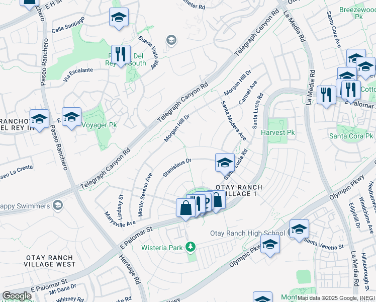 map of restaurants, bars, coffee shops, grocery stores, and more near 1402 Antioch Avenue in Chula Vista