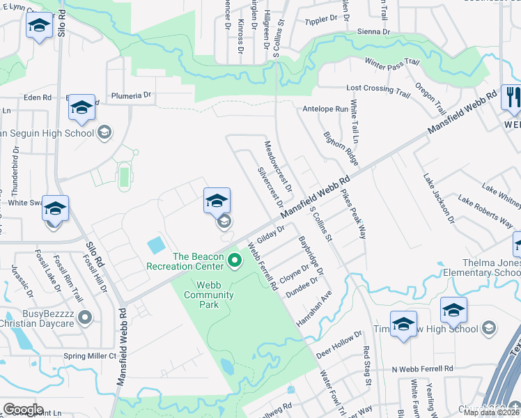 map of restaurants, bars, coffee shops, grocery stores, and more near 6754 Ambercrest Drive in Arlington