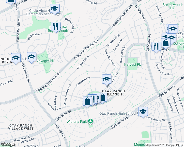 map of restaurants, bars, coffee shops, grocery stores, and more near 1414 Antioch Avenue in Chula Vista