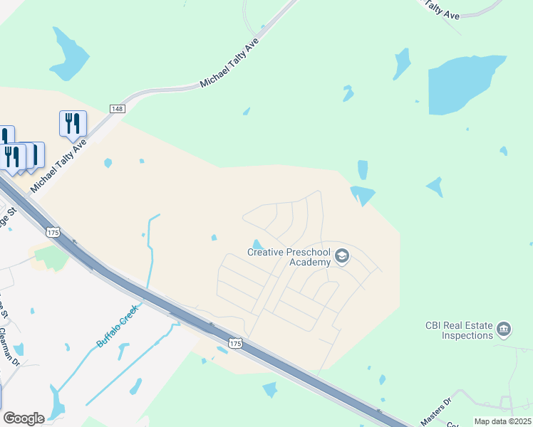 map of restaurants, bars, coffee shops, grocery stores, and more near 1870 Iron Creek Drive in Crandall