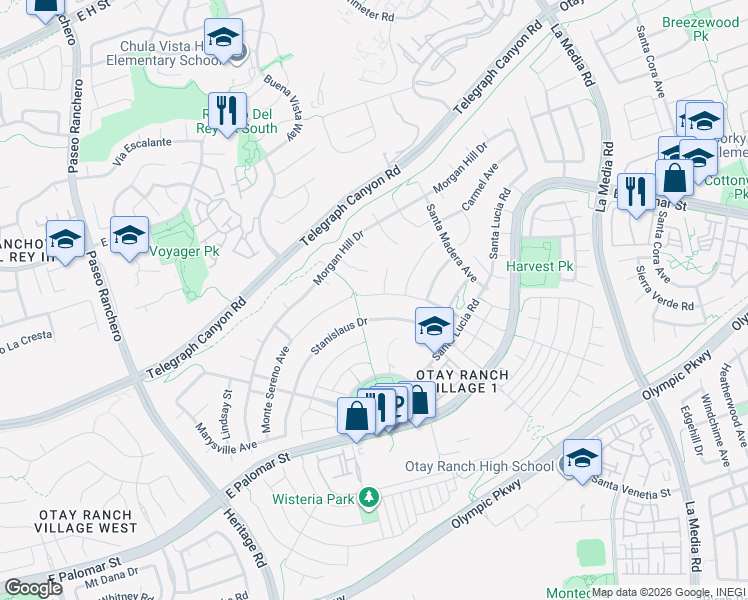 map of restaurants, bars, coffee shops, grocery stores, and more near 1414 Antioch Avenue in Chula Vista
