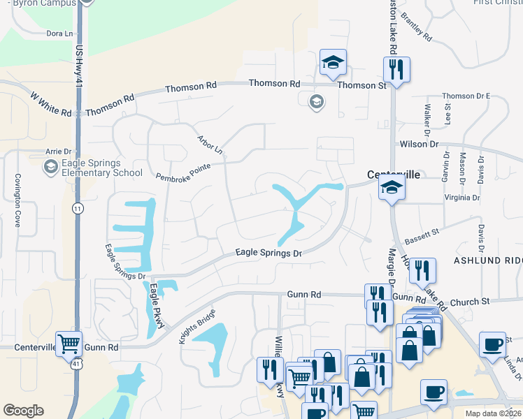 map of restaurants, bars, coffee shops, grocery stores, and more near 205 Trellis Walk in Centerville